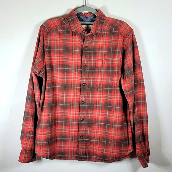 Old Ranch Men's Flannel Shirt Longsleeve Cotton Button Up Medium Orange/Brown - Picture 2 of 5